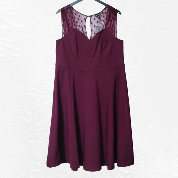 Torrid Plus Size 18 (2x) Burgundy Mesh Dot Pinup Swing Dress NWT - Picture 2 of 14